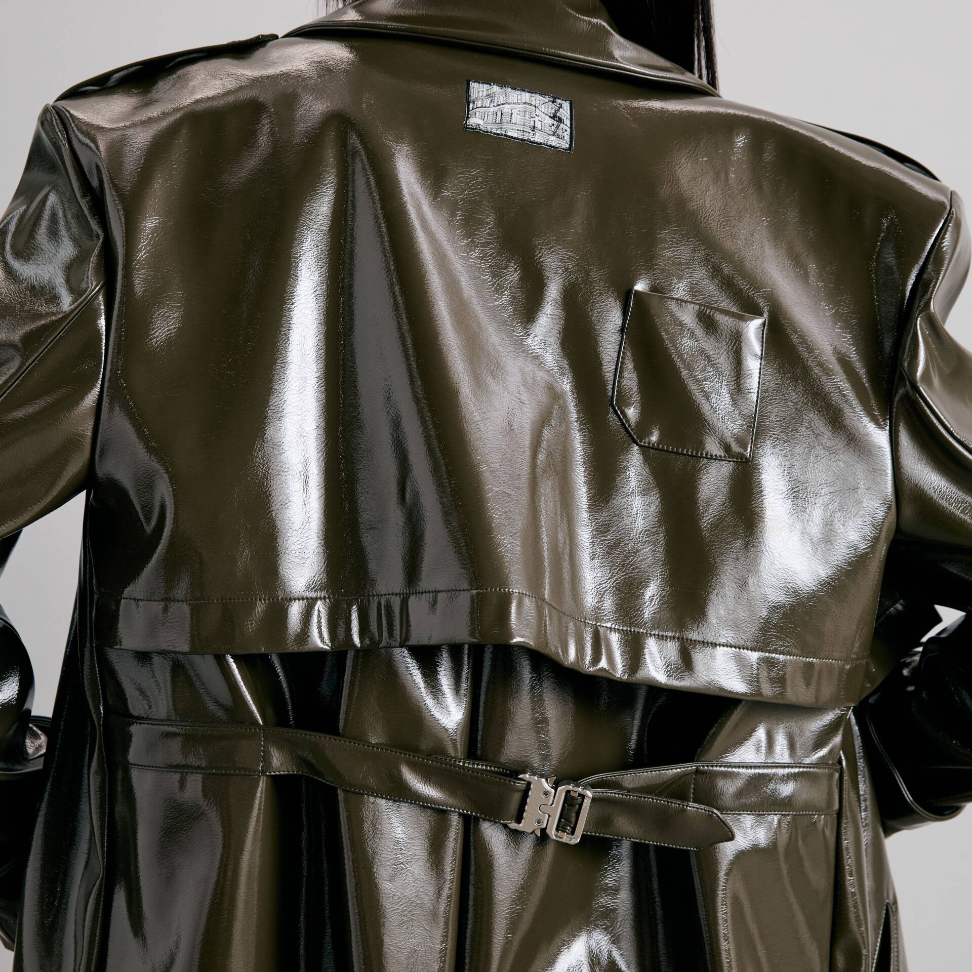 Oversized TRENCH COAT FW24 Dark Green Patent Vegan Leather