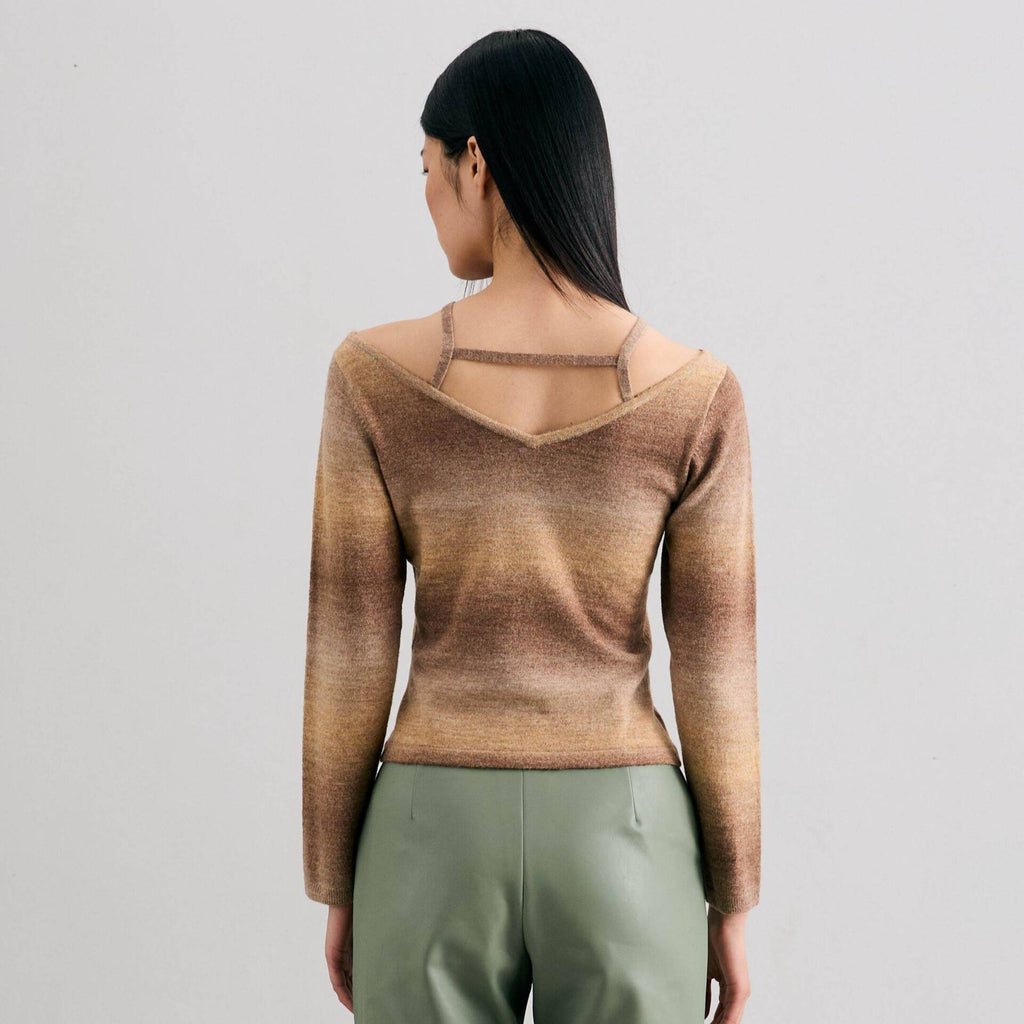 OMBRE OFF-THE-SHOULDER KNIT OTS TOP (100% Wool)
