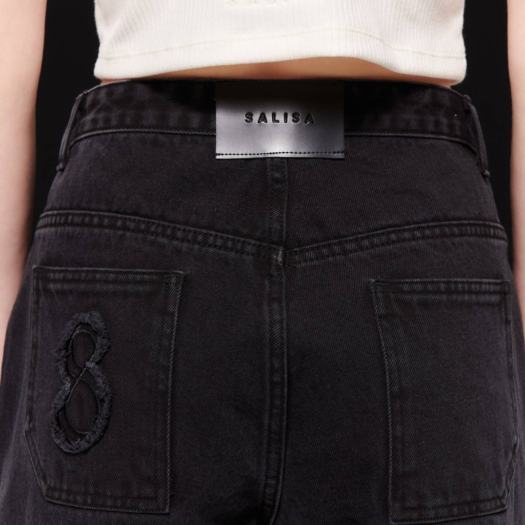 JEANS CUFF Mid-Rise Waist Bleach Black