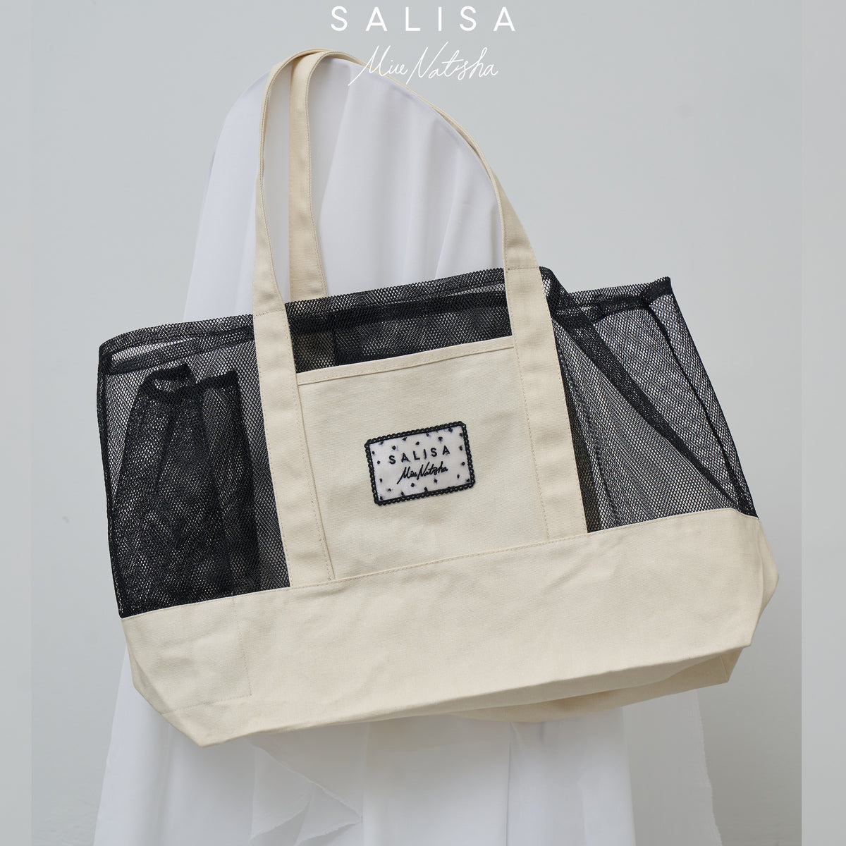 MN MESH CANVAS FW26 TOTE (With Drawstring Shoe Bag)