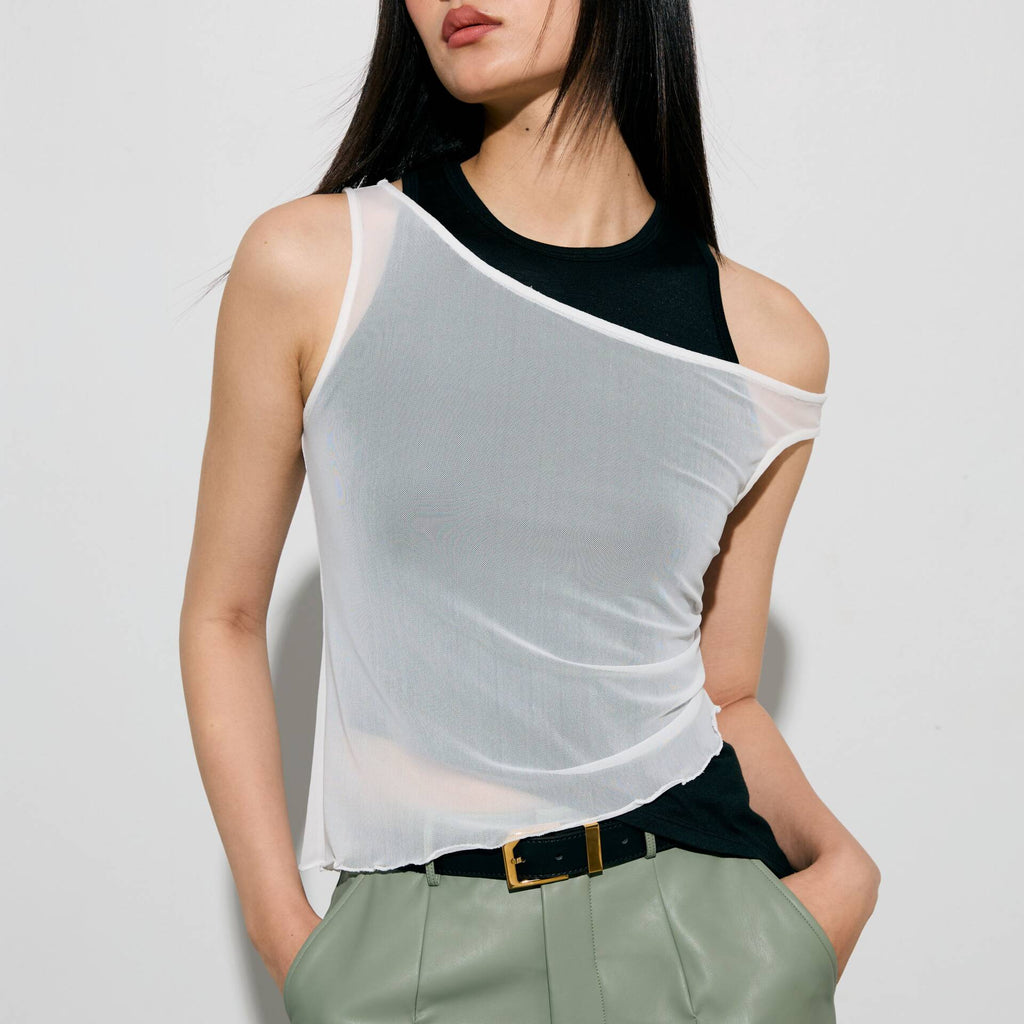 MESH DOUBLE TANK FW24 Jersey Top Black/White