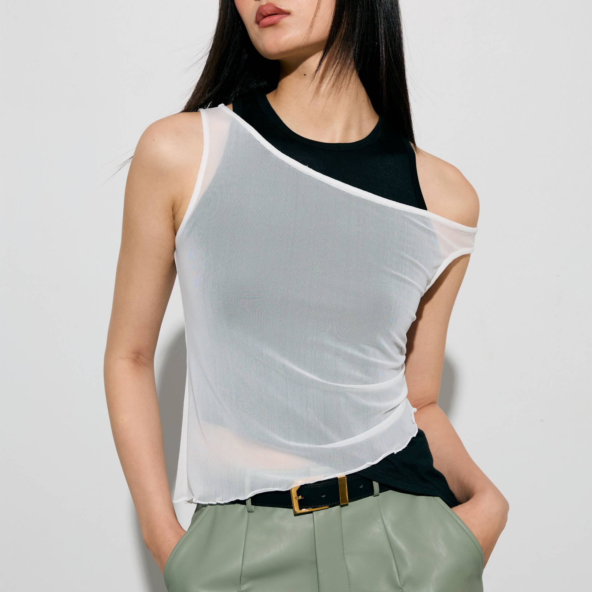 MESH DOUBLE TANK FW24 Jersey Top Black/White