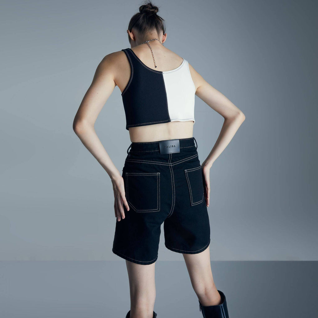 DENIM SHORTS OVERLAP High Waist Black