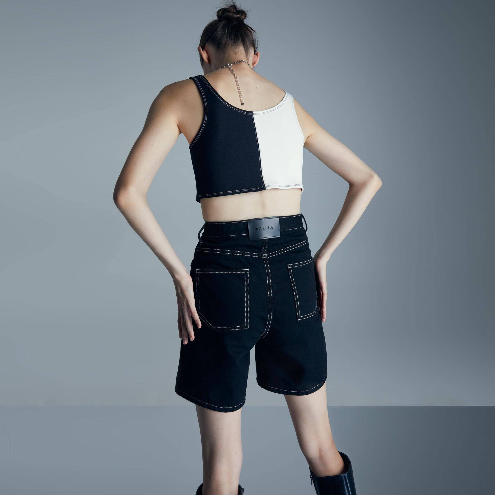 DENIM SHORTS OVERLAP High Waist Black