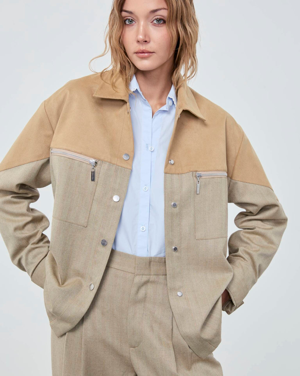 TRENCH JACKET FW25 Herringbone/Suede Beige