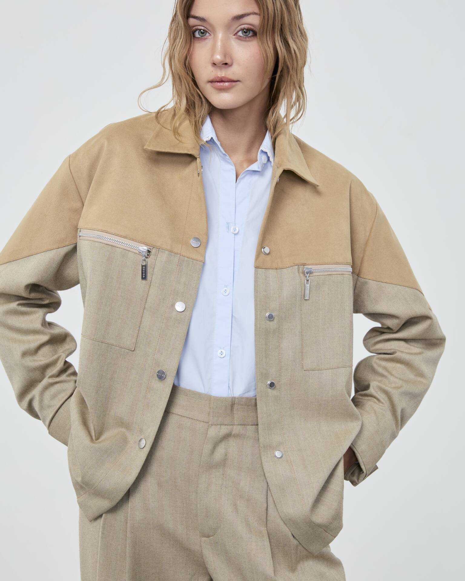 TRENCH JACKET FW25 Herringbone/Suede Beige