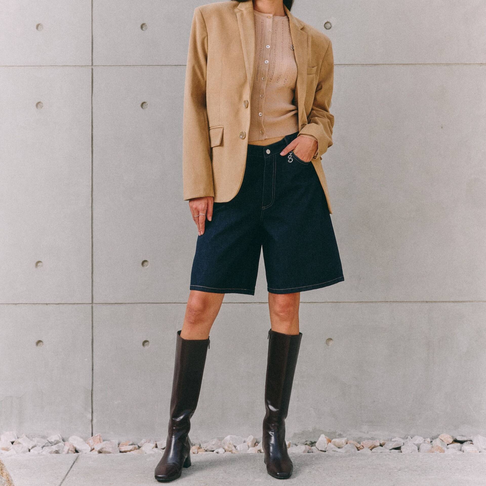 SHORTS V Bermuda Mid-Rise Dark Denim