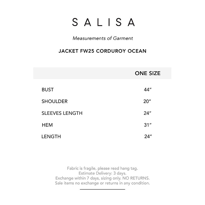 JACKET FW25 Corduroy Ocean Cropped