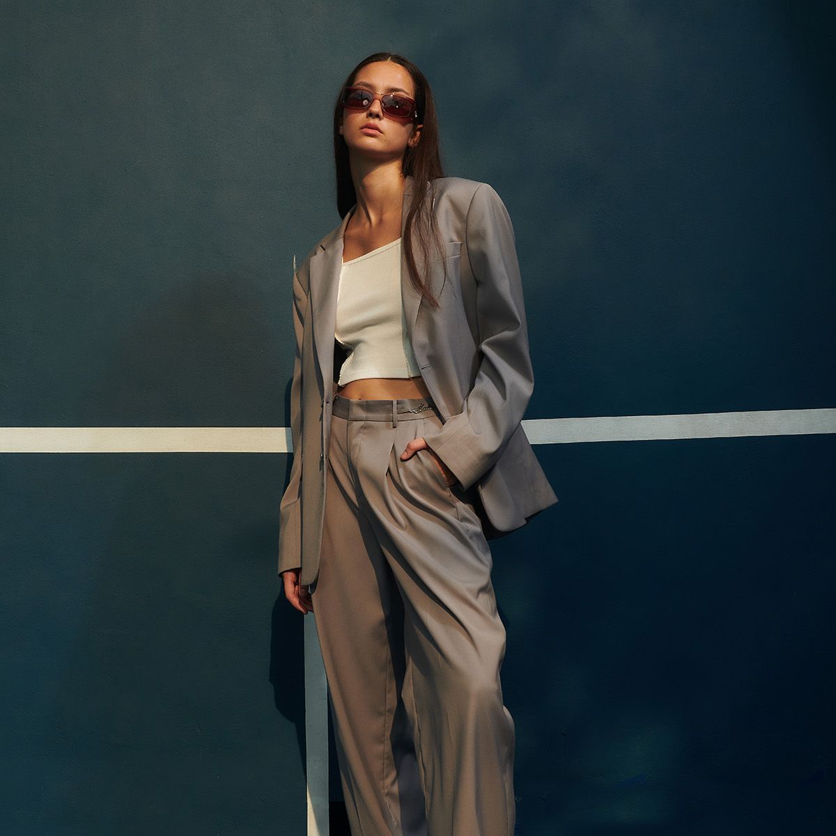 BLAZER SUIT Wool Mid Grey RIBBON LACE