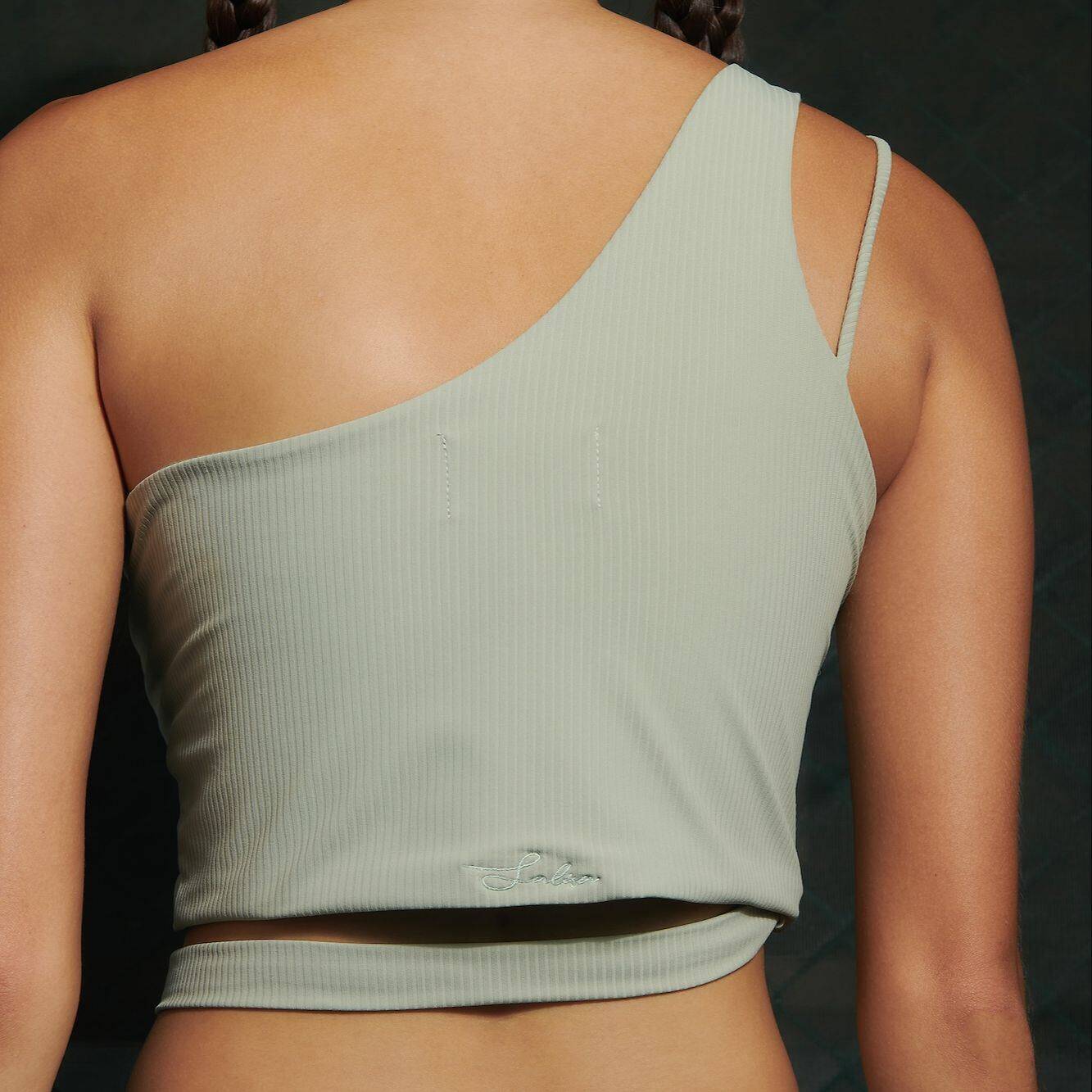 ONE-SHOULDER BRALETTE Sage (Removable Padding)