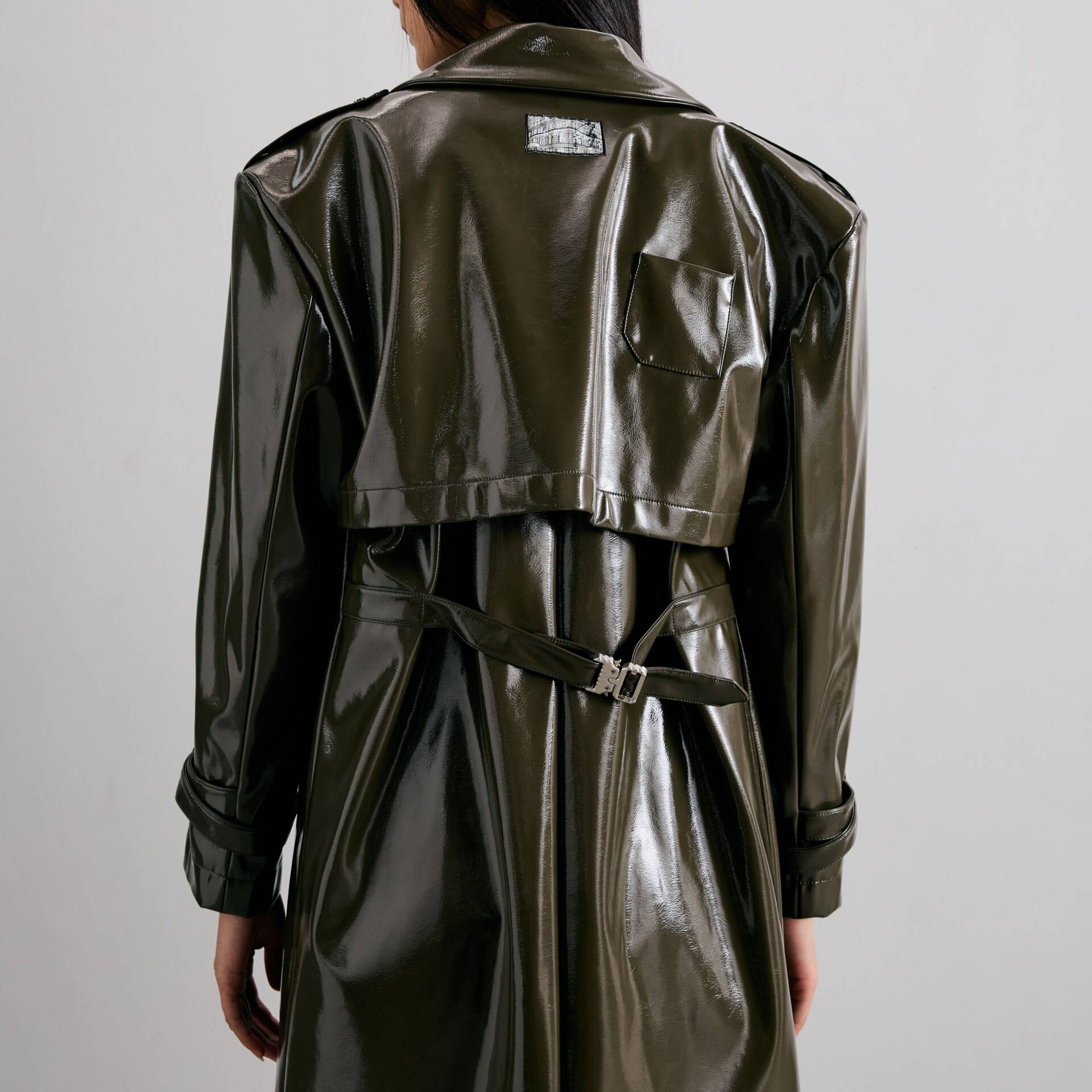 Oversized TRENCH COAT FW24 Dark Green Patent Vegan Leather