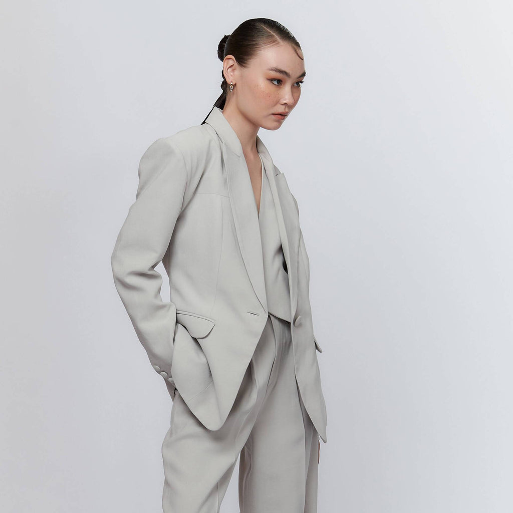 BLAZER FW23 Overstated Shoulders, Body Slim-Fit Light Grey