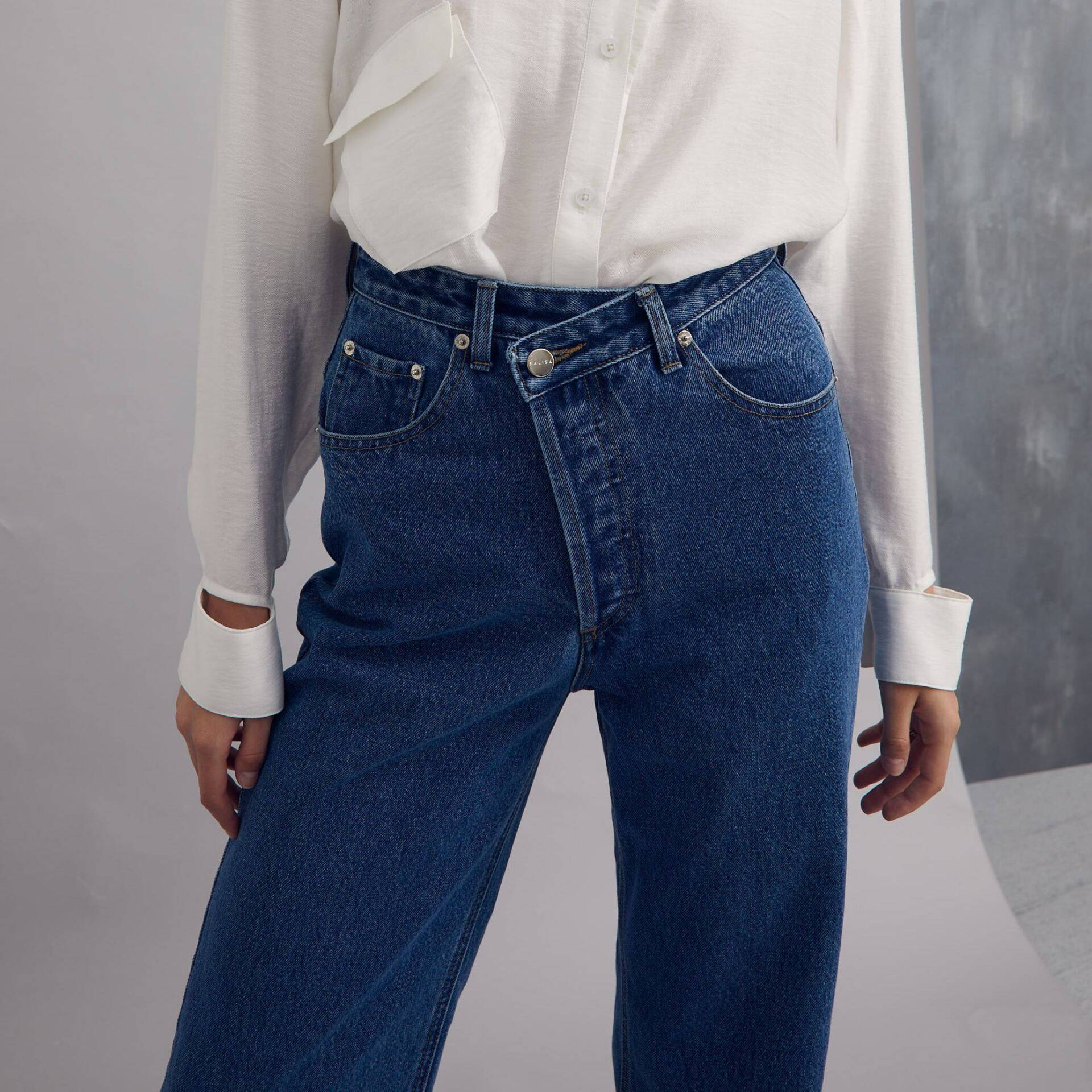 JEANS Overlap High Waist Mid Blue
