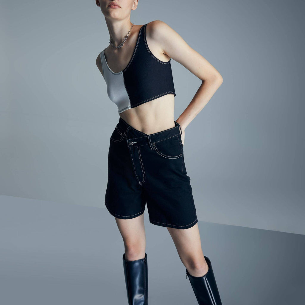 DENIM SHORTS OVERLAP High Waist Black