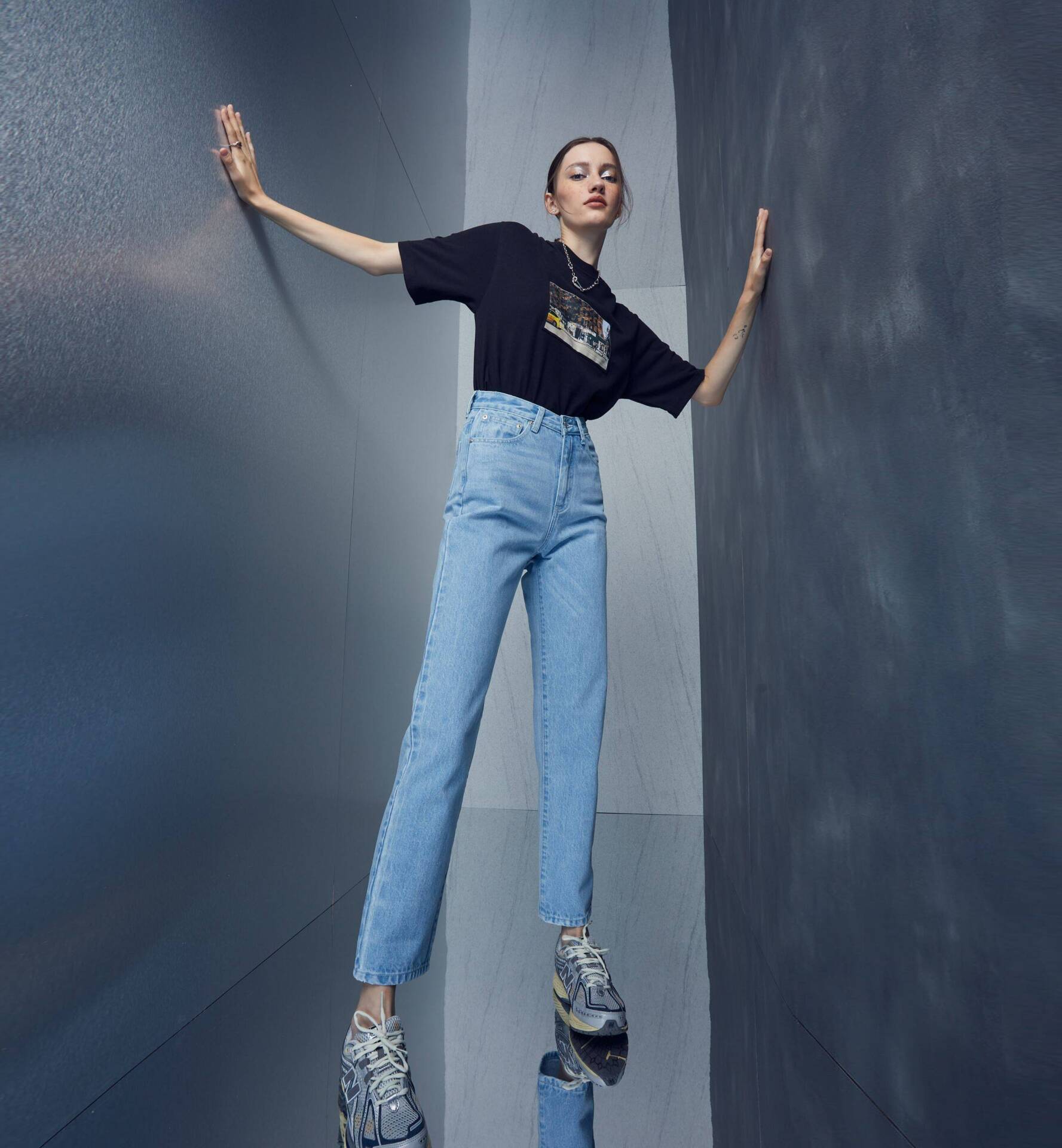 Jeans straight high waist Light Blue