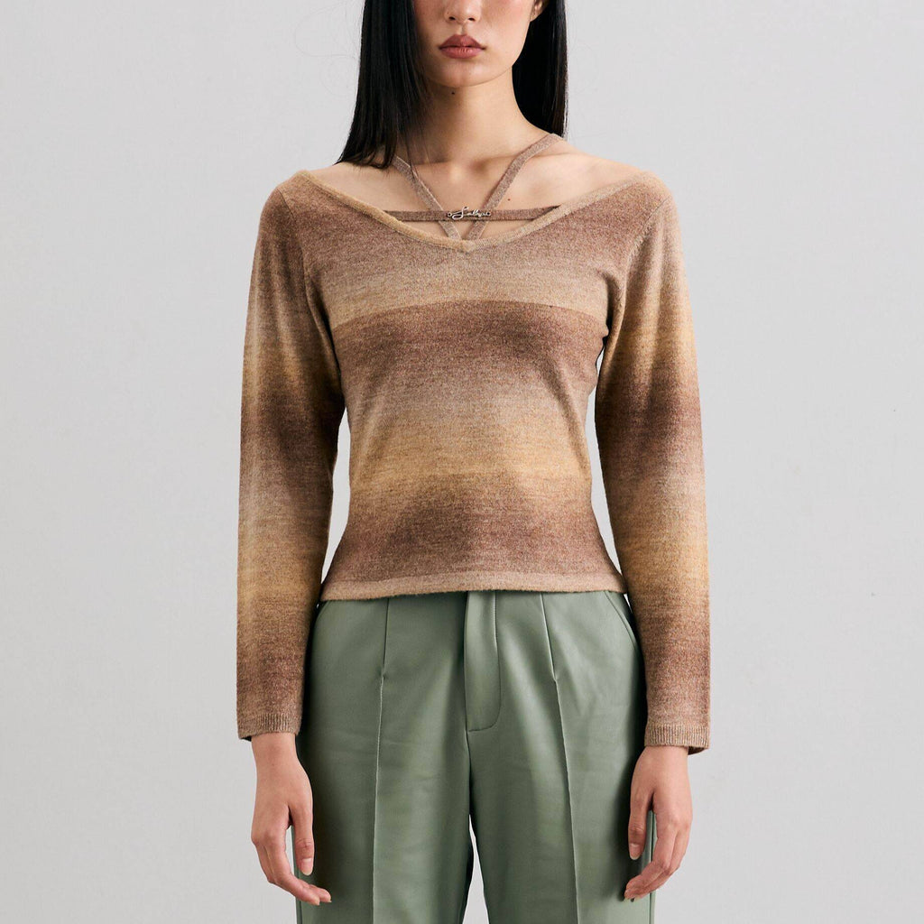 OMBRE OFF-THE-SHOULDER KNIT OTS TOP (100% Wool)