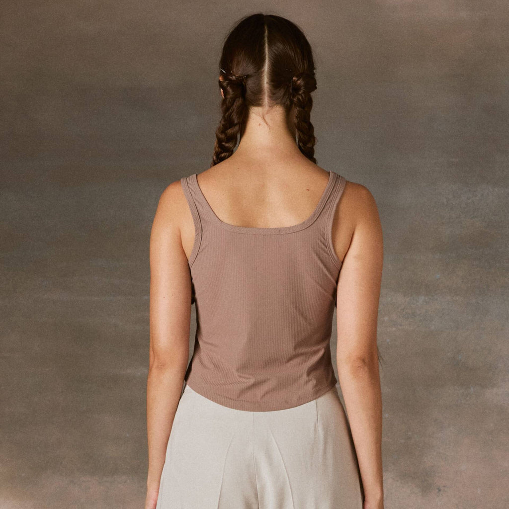 CORSET TANK PF24 Rib Cropped Taupe