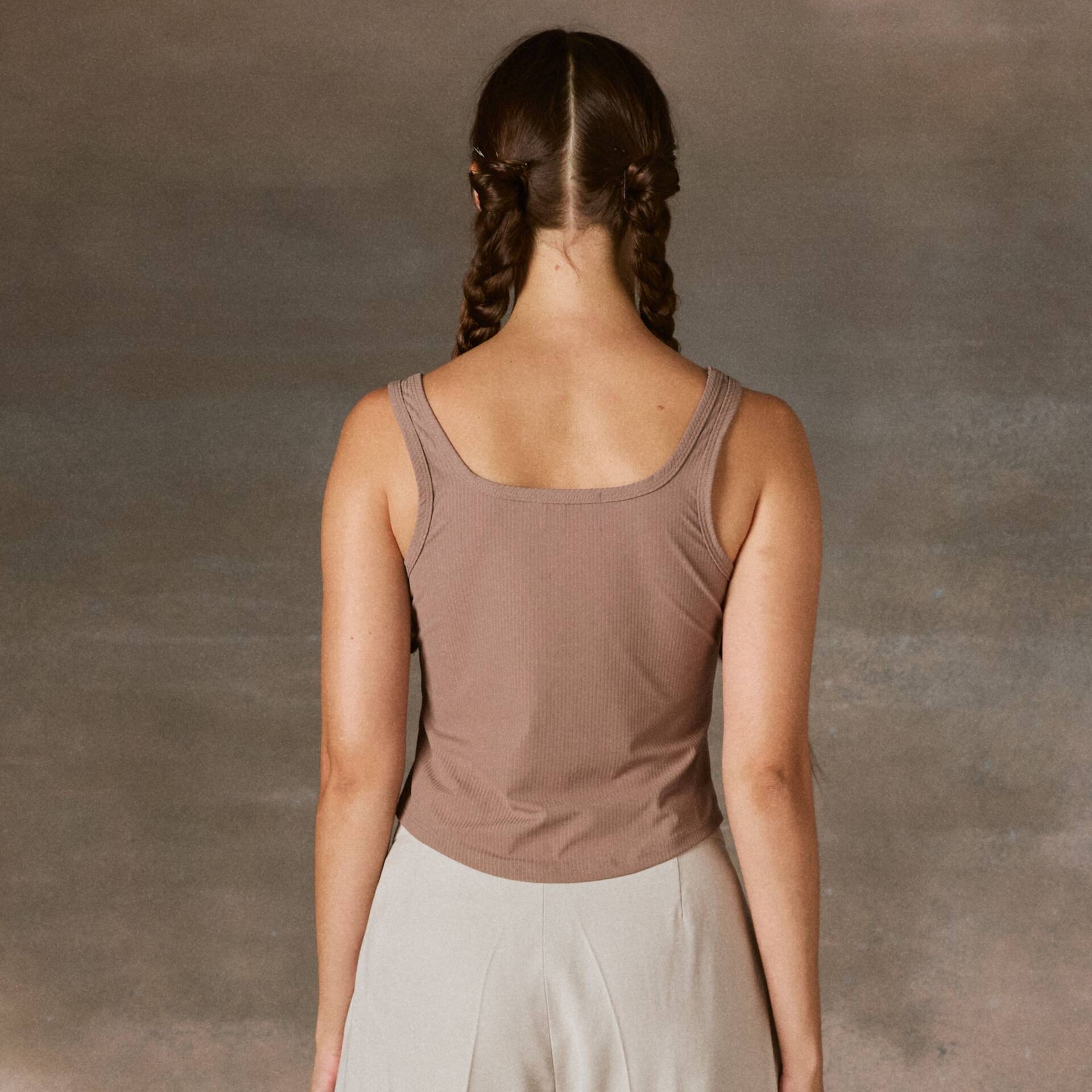 CORSET TANK PF24 Rib Cropped Taupe