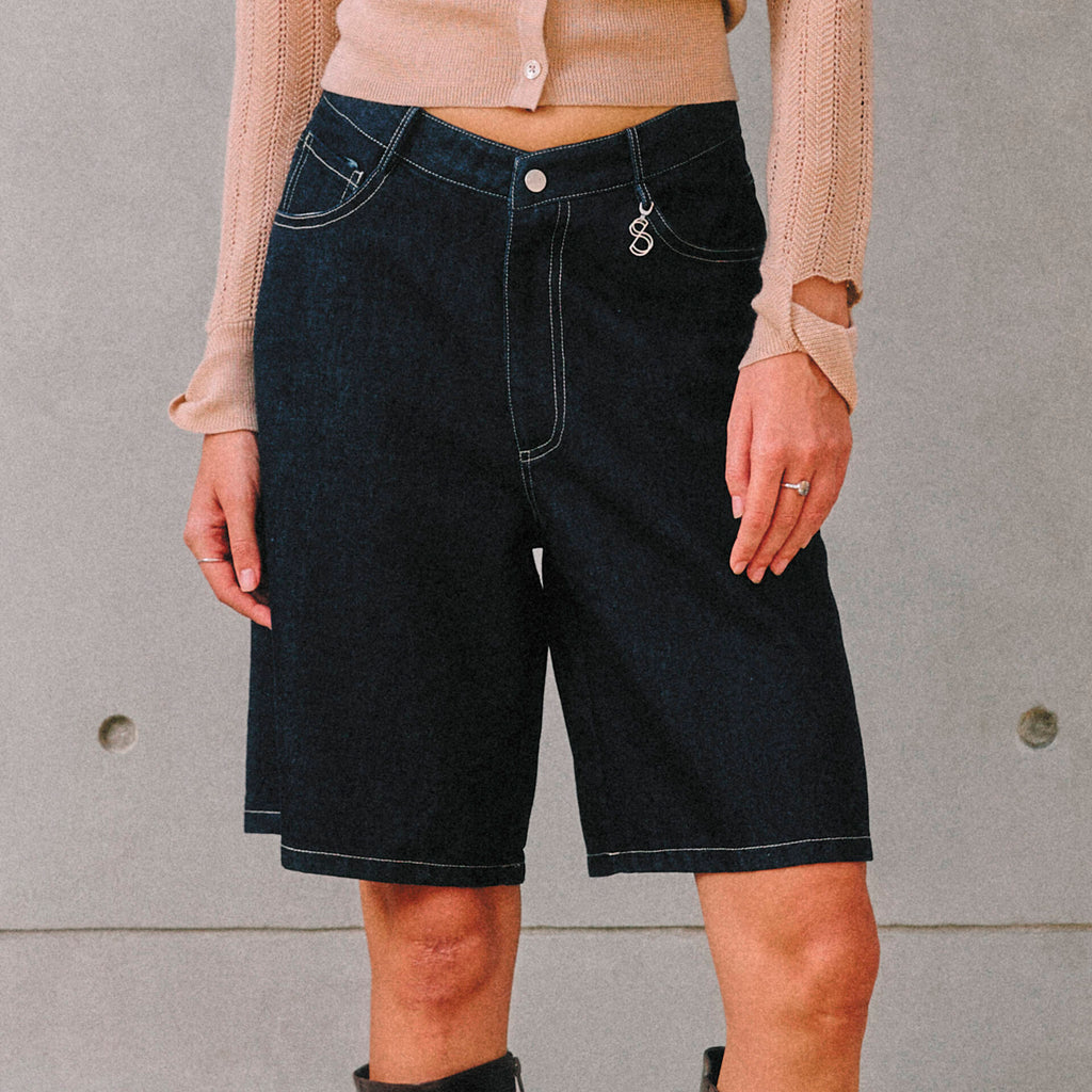 SHORTS V Bermuda Mid-Rise Dark Denim