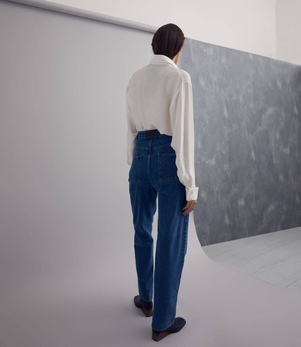 JEANS Overlap High Waist Mid Blue