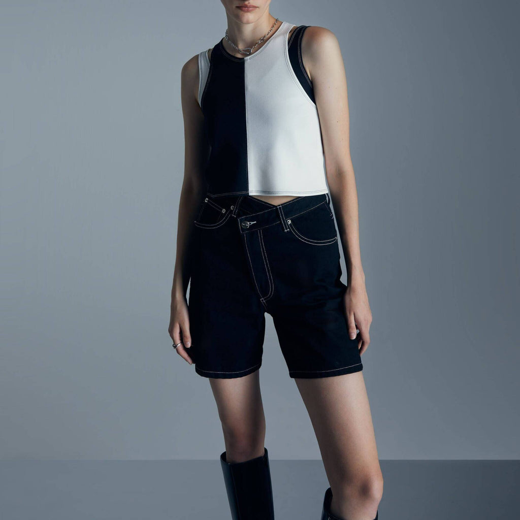 DENIM SHORTS OVERLAP High Waist Black
