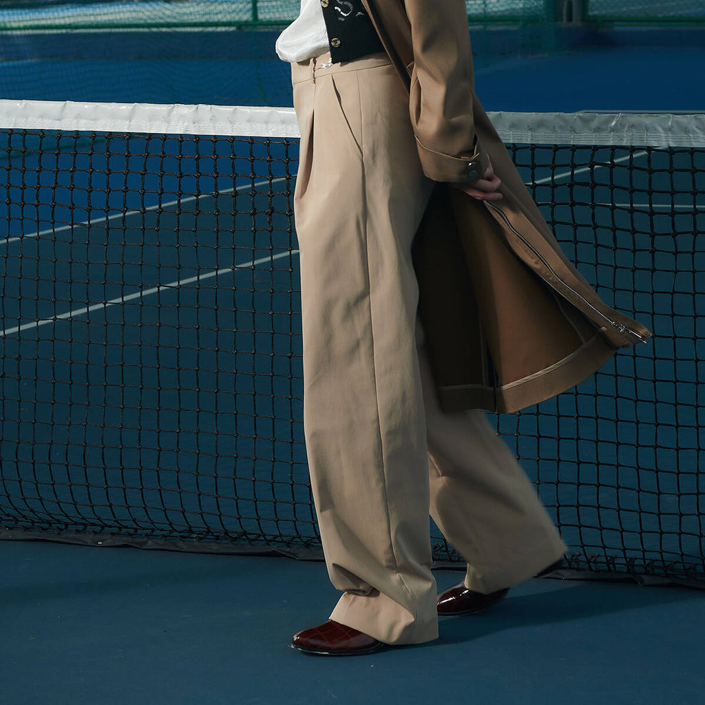 PANTS SS24 Mid-Rise Pleated Cotton Beige