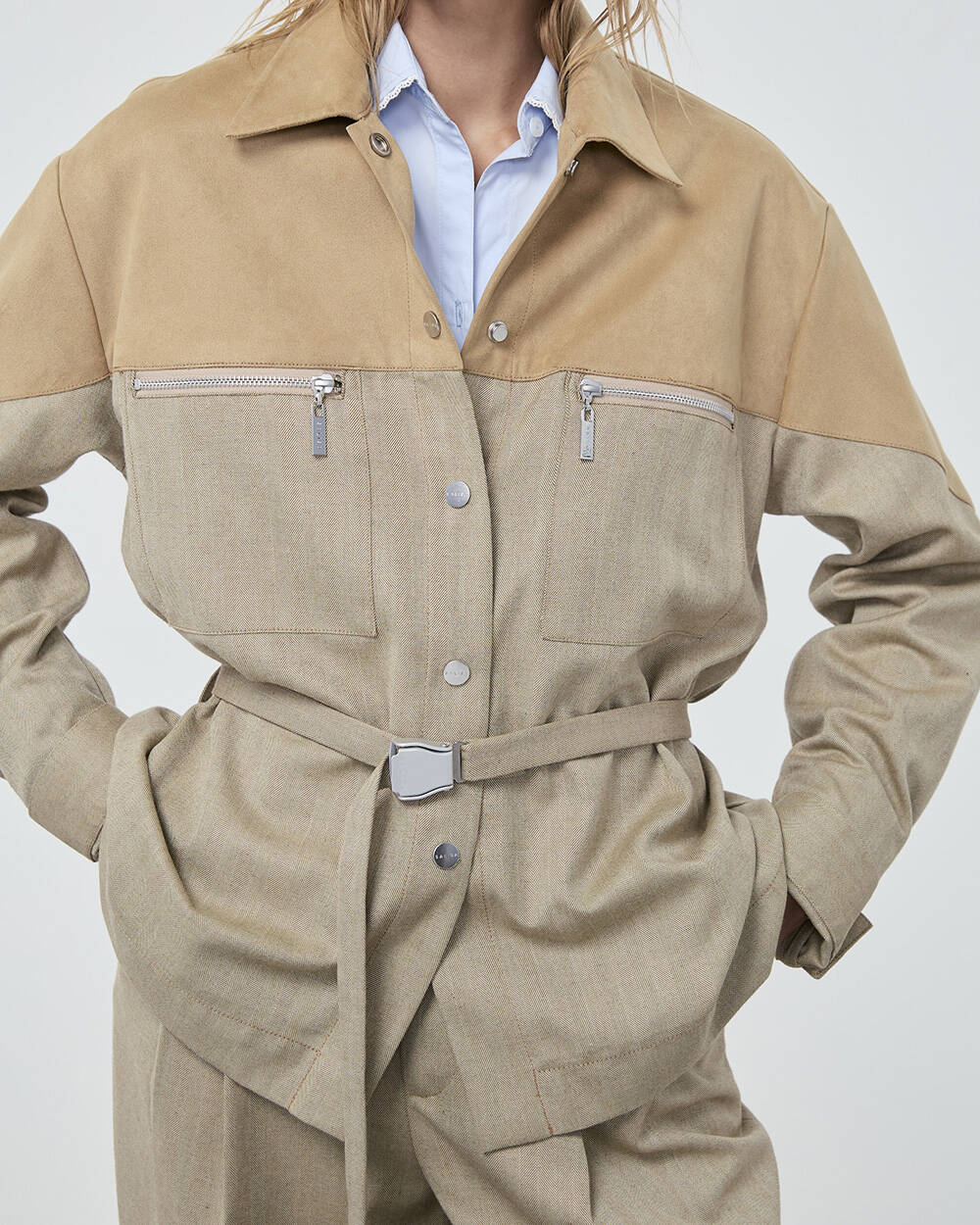 TRENCH JACKET FW25 Herringbone/Suede Beige
