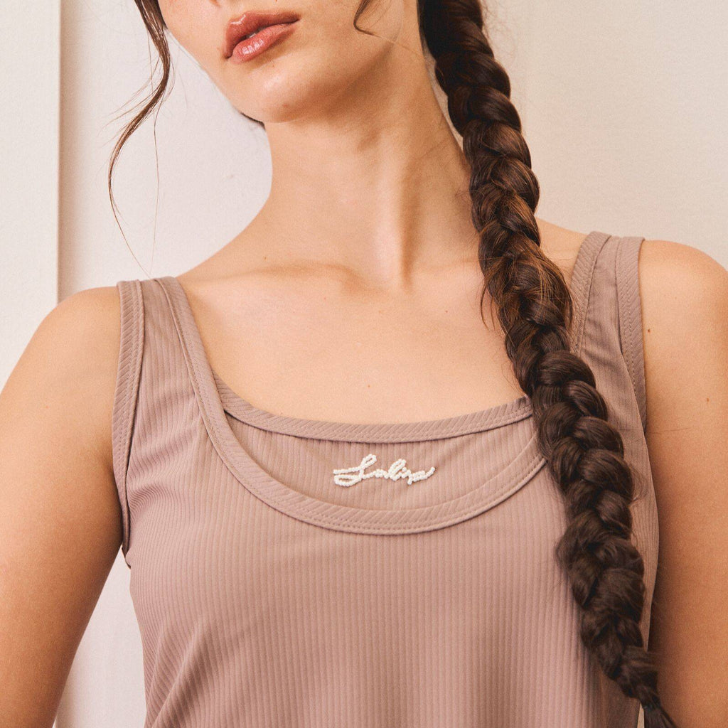 CORSET TANK PF24 Rib Cropped Taupe
