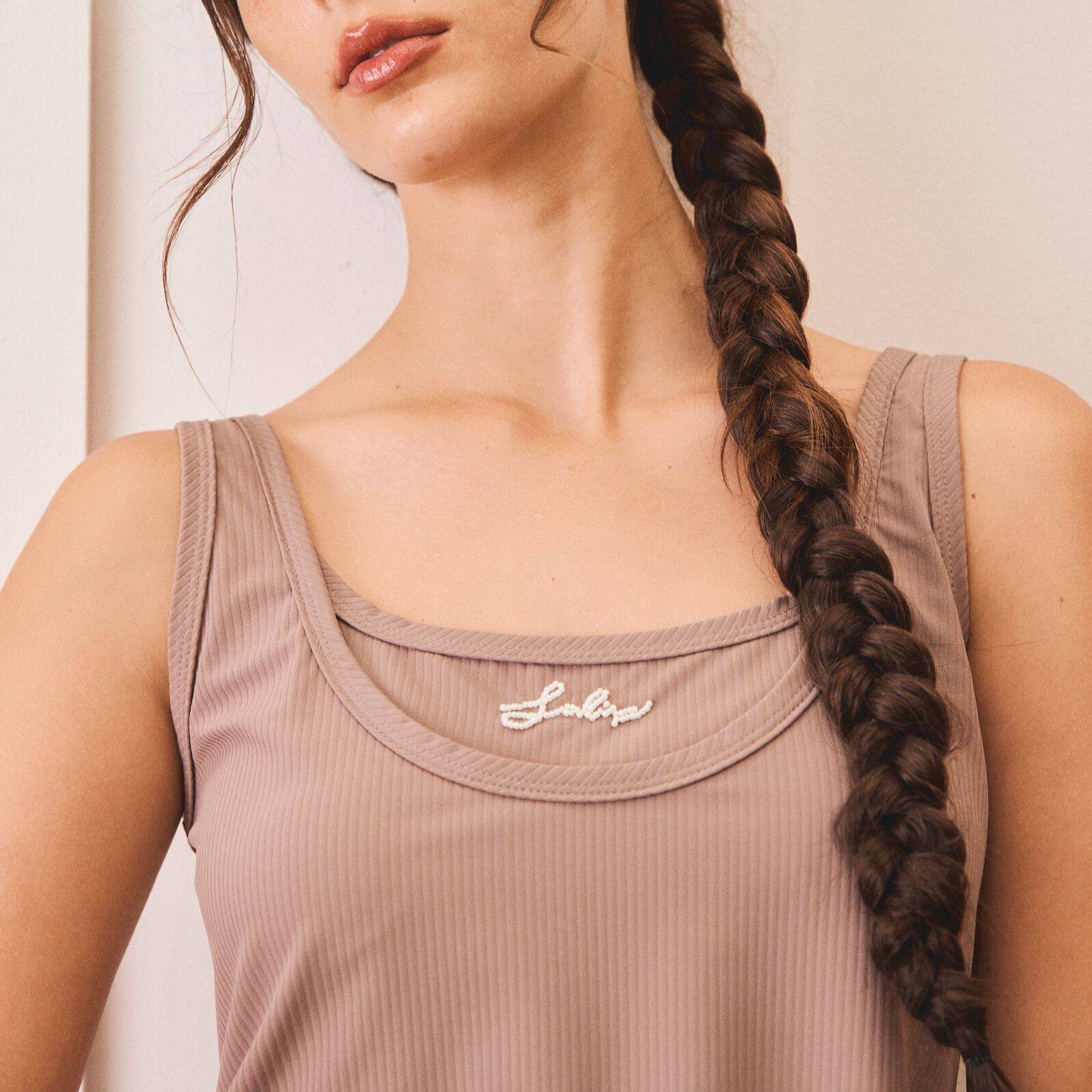 CORSET TANK PF24 Rib Cropped Taupe