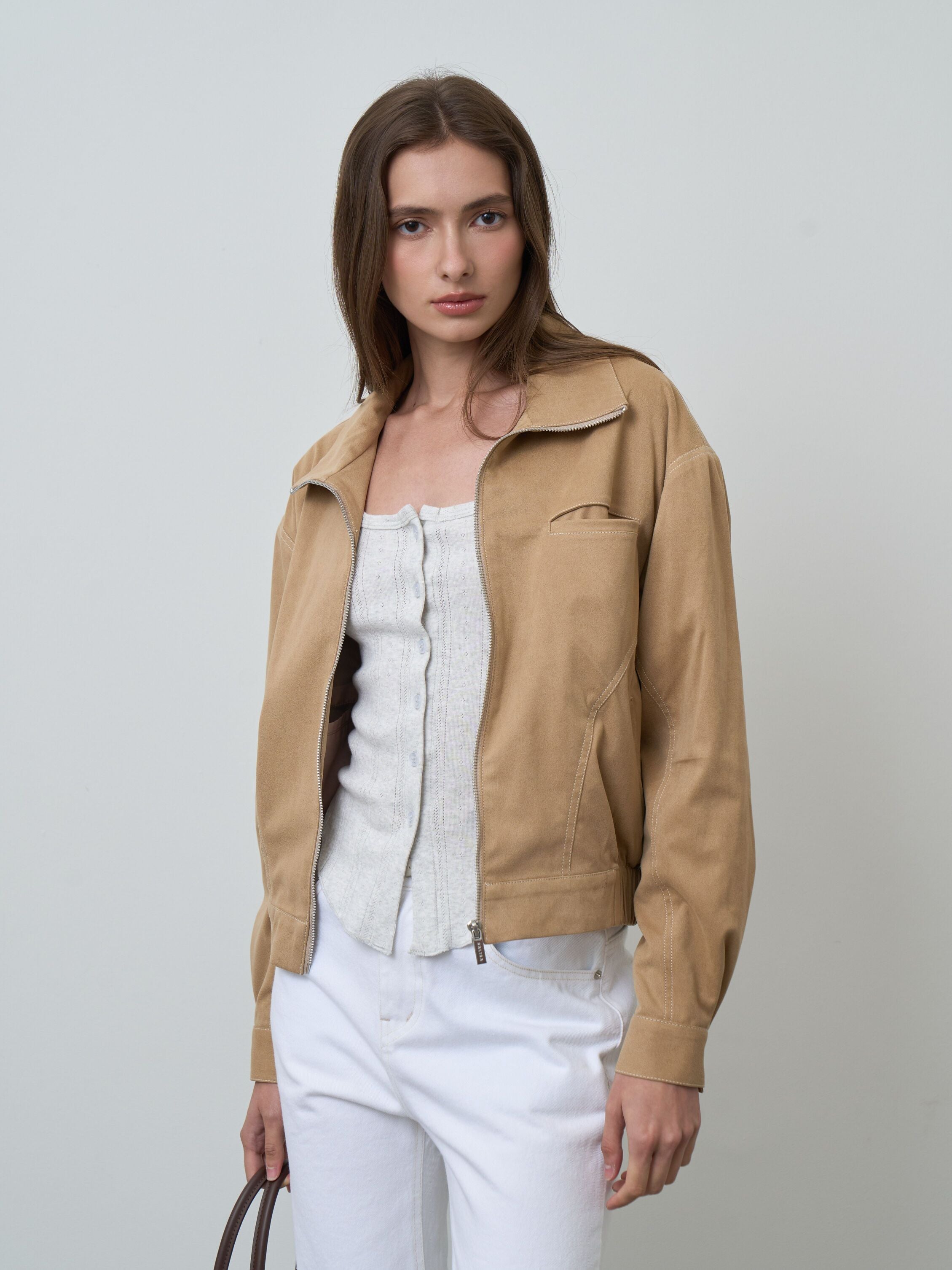 CROPPED BOMBER FW26 MN Vegan Suede