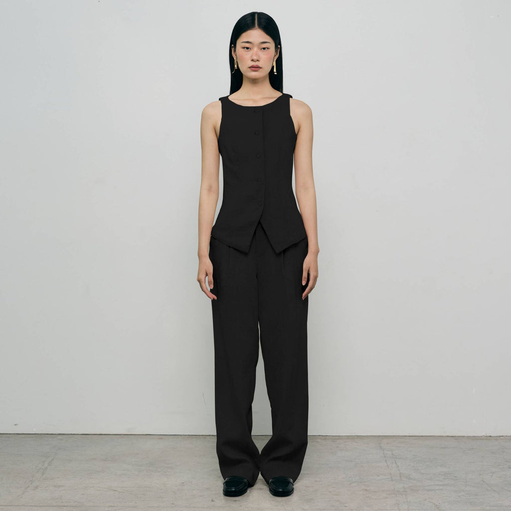 PANTS FW24 Irregular Pleat Mid-Rise Black