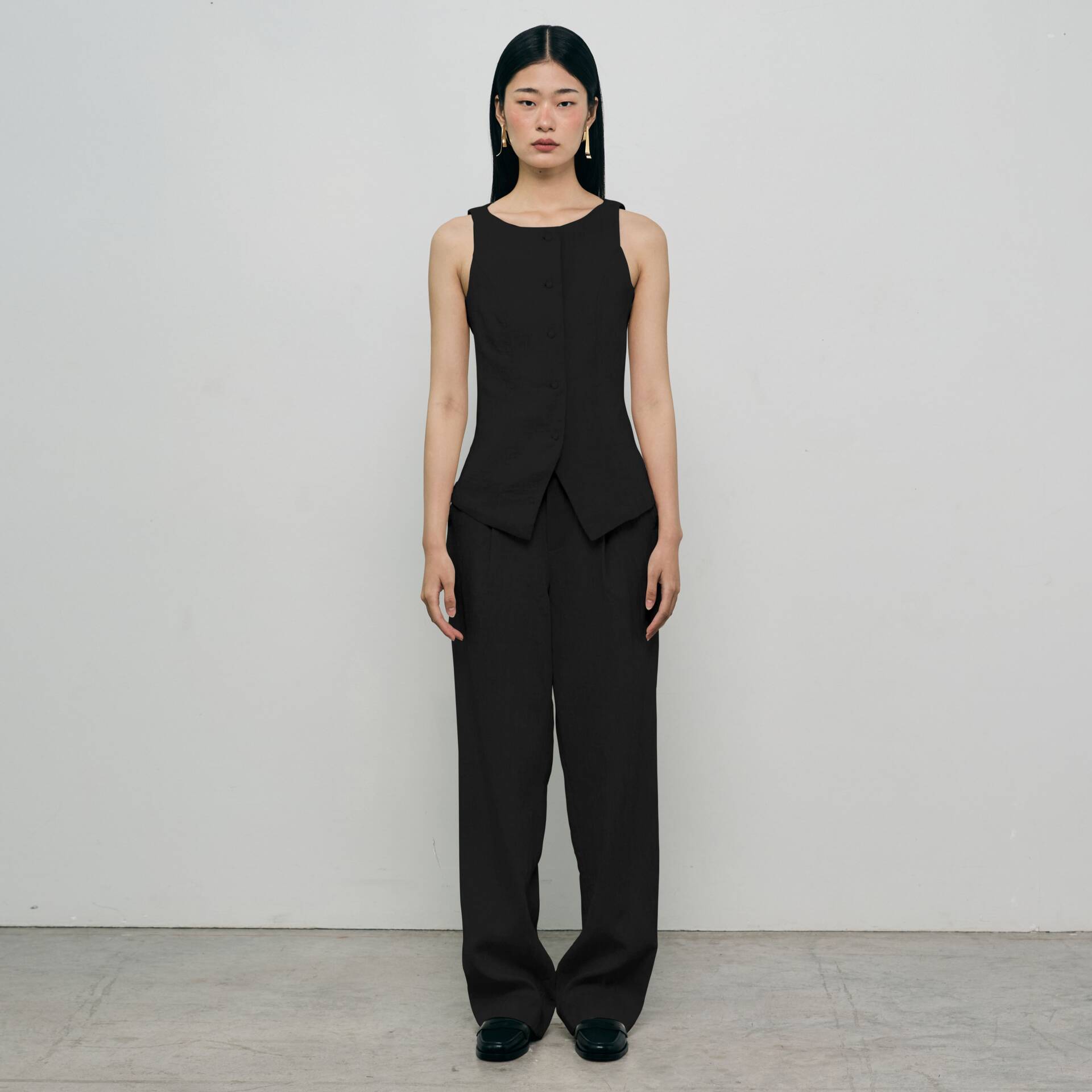 PANTS FW24 Irregular Pleat Mid-Rise Black