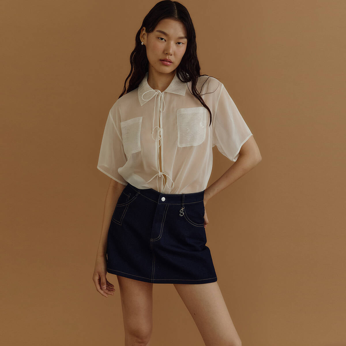 SHEER SHIRT PF25 LACE DETAILS