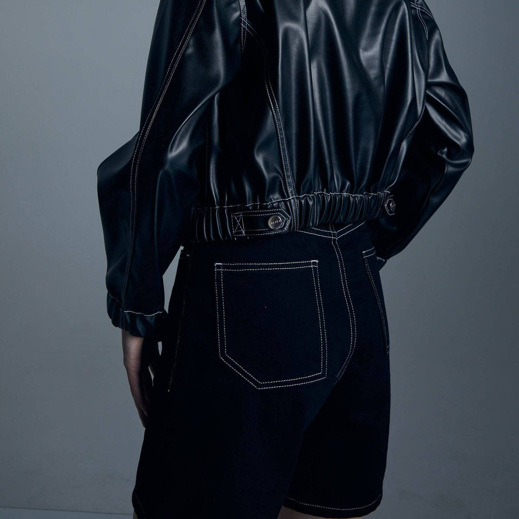 DENIM SHORTS OVERLAP High Waist Black