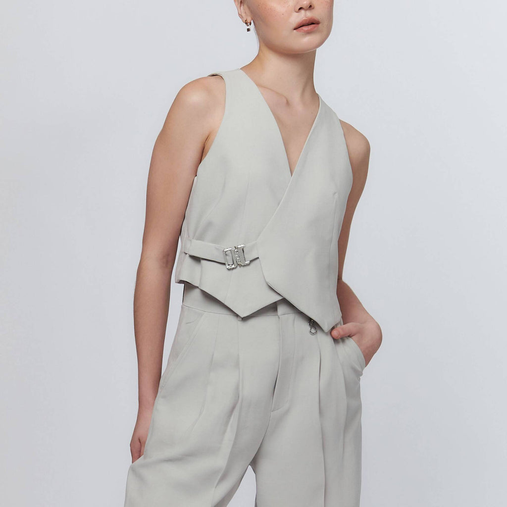 VEST Cropped Top Light Grey (adjustable buckle strap)
