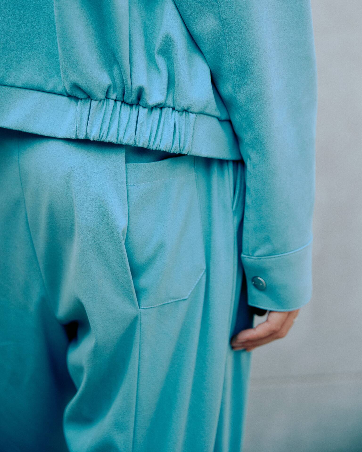 PANTS SS25 BUTTON Pleated Mist Blue VeganSuede (Adjustable Waist)