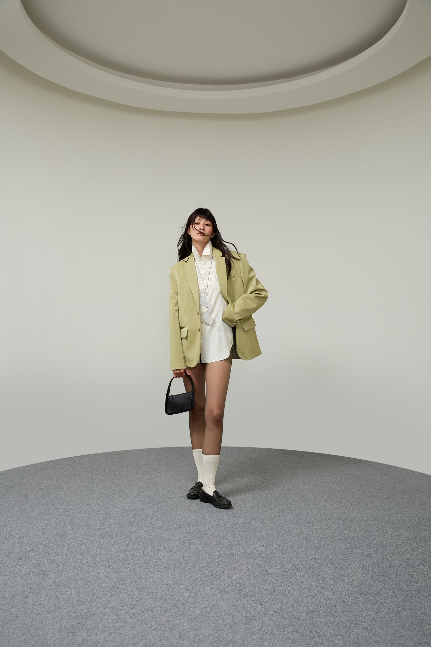 BLAZER SUIT Vegan Leather Sage Granite Oversized