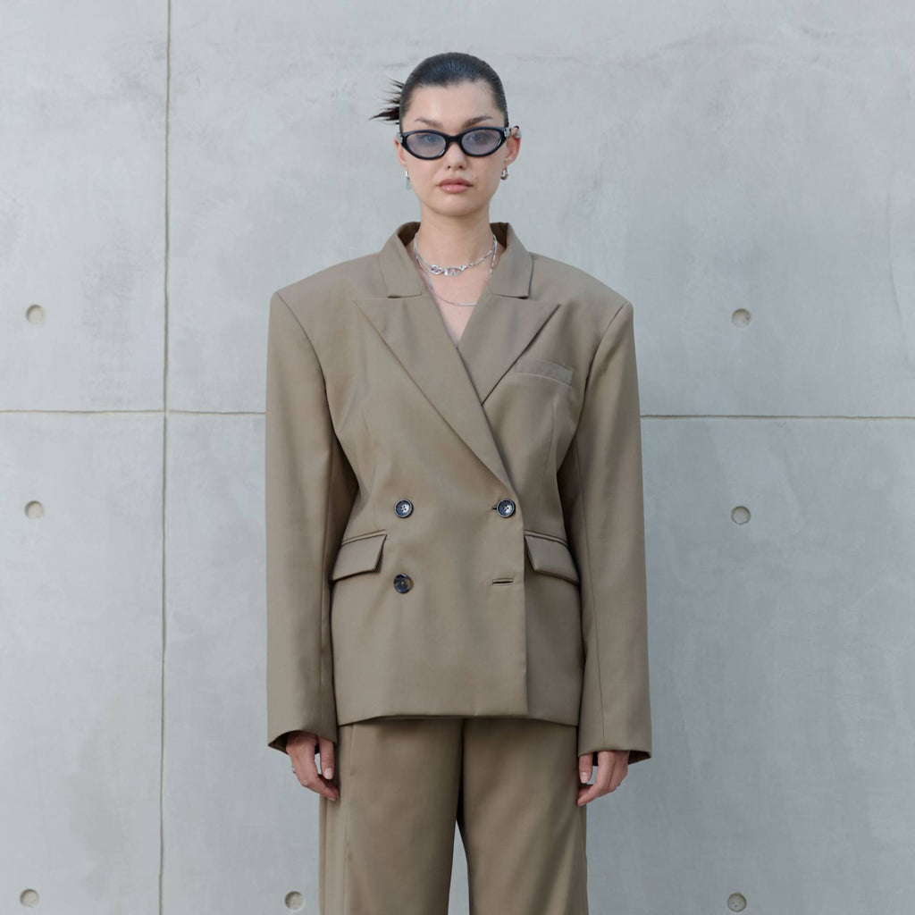 Oversized BLAZER SS25 Wool Double-Breasted, Padded Shoulders