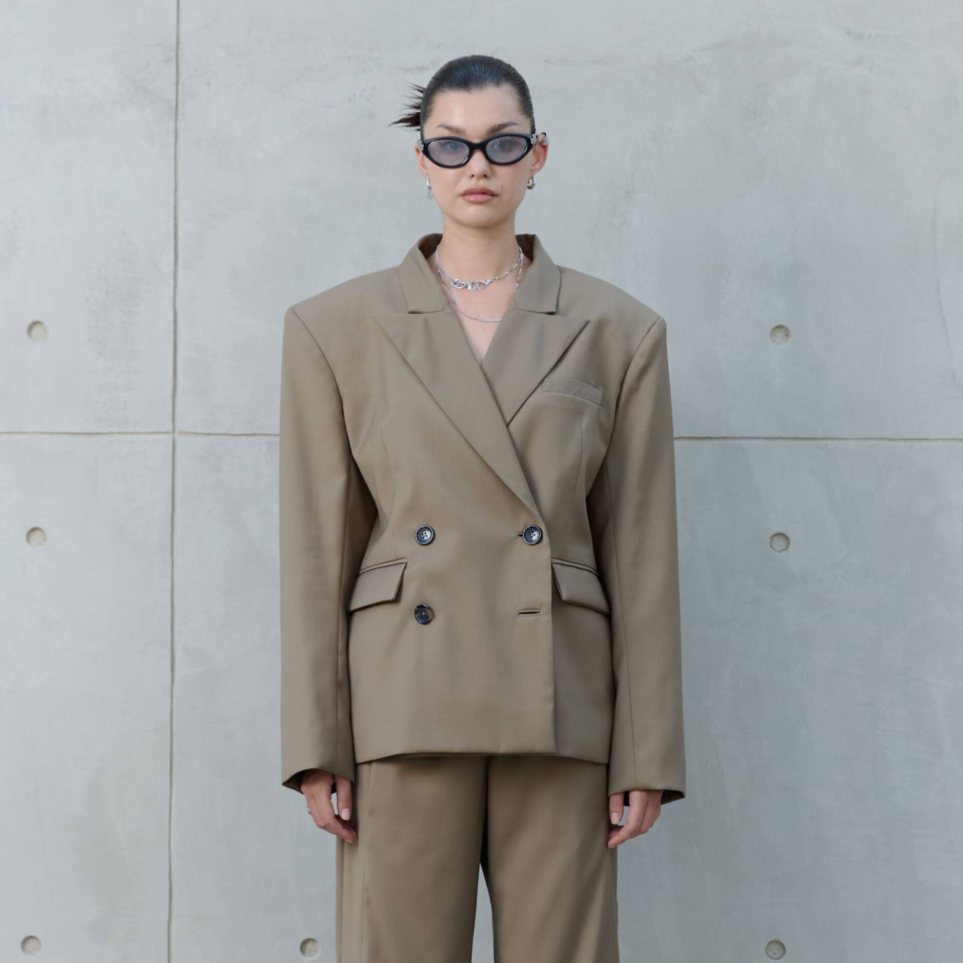 Oversized BLAZER SS25 Wool Double-Breasted, Padded Shoulders