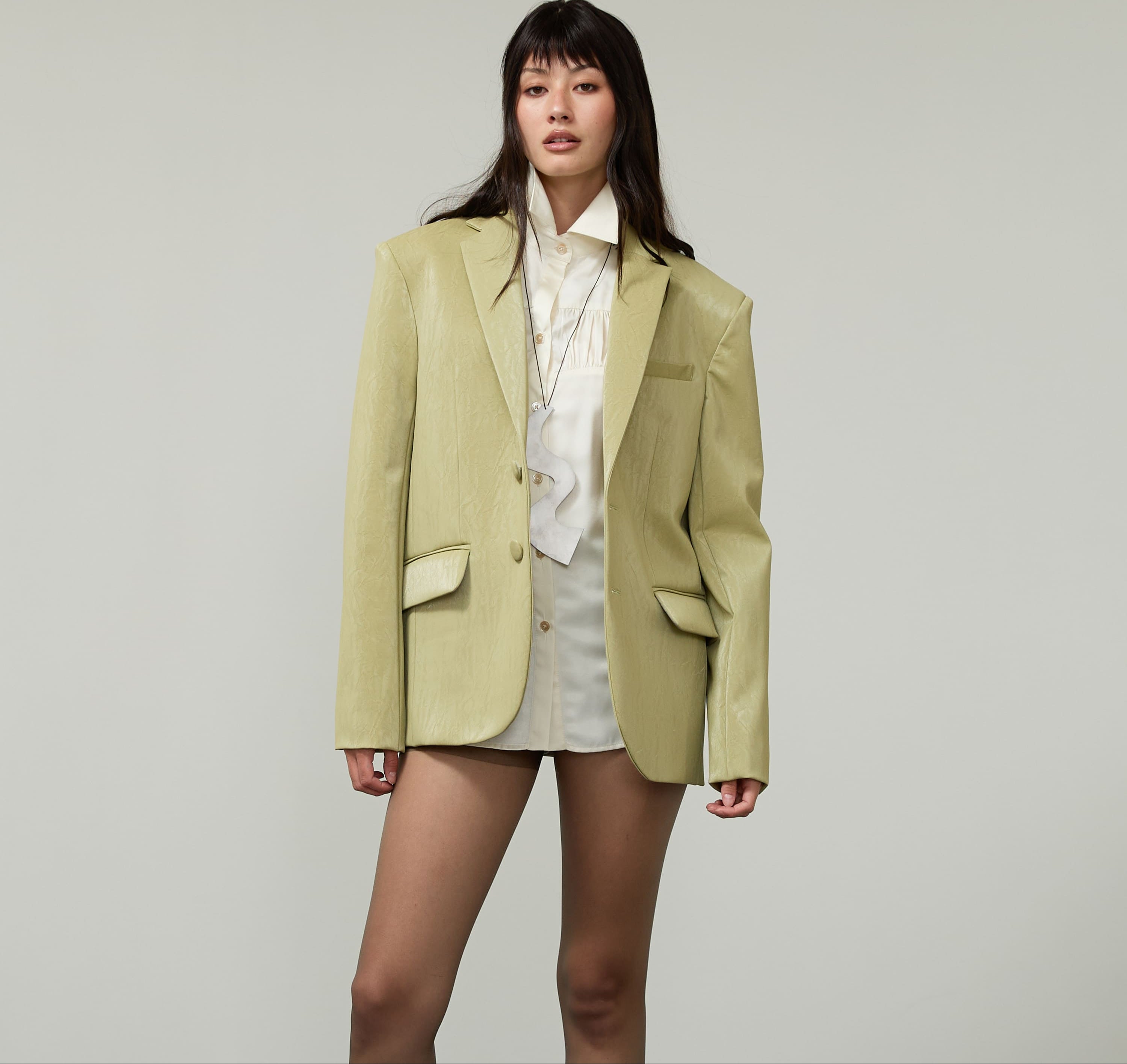 BLAZER SUIT Vegan Leather Sage Granite Oversized