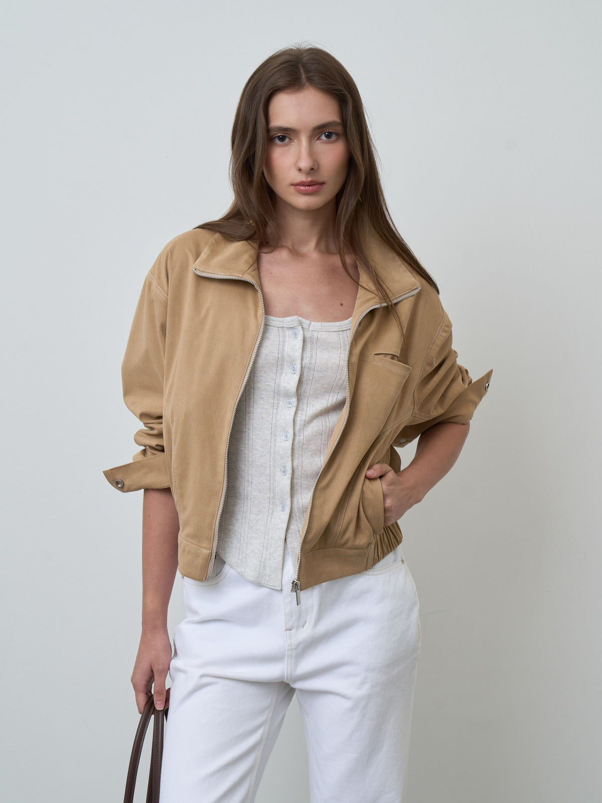 CROPPED BOMBER FW26 MN Vegan Suede