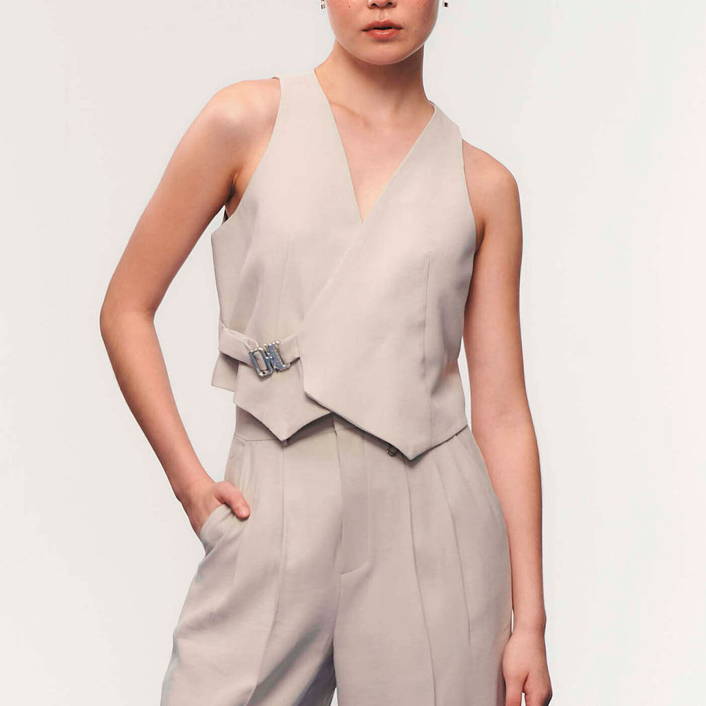VEST Cropped Top Light Grey (adjustable buckle strap)