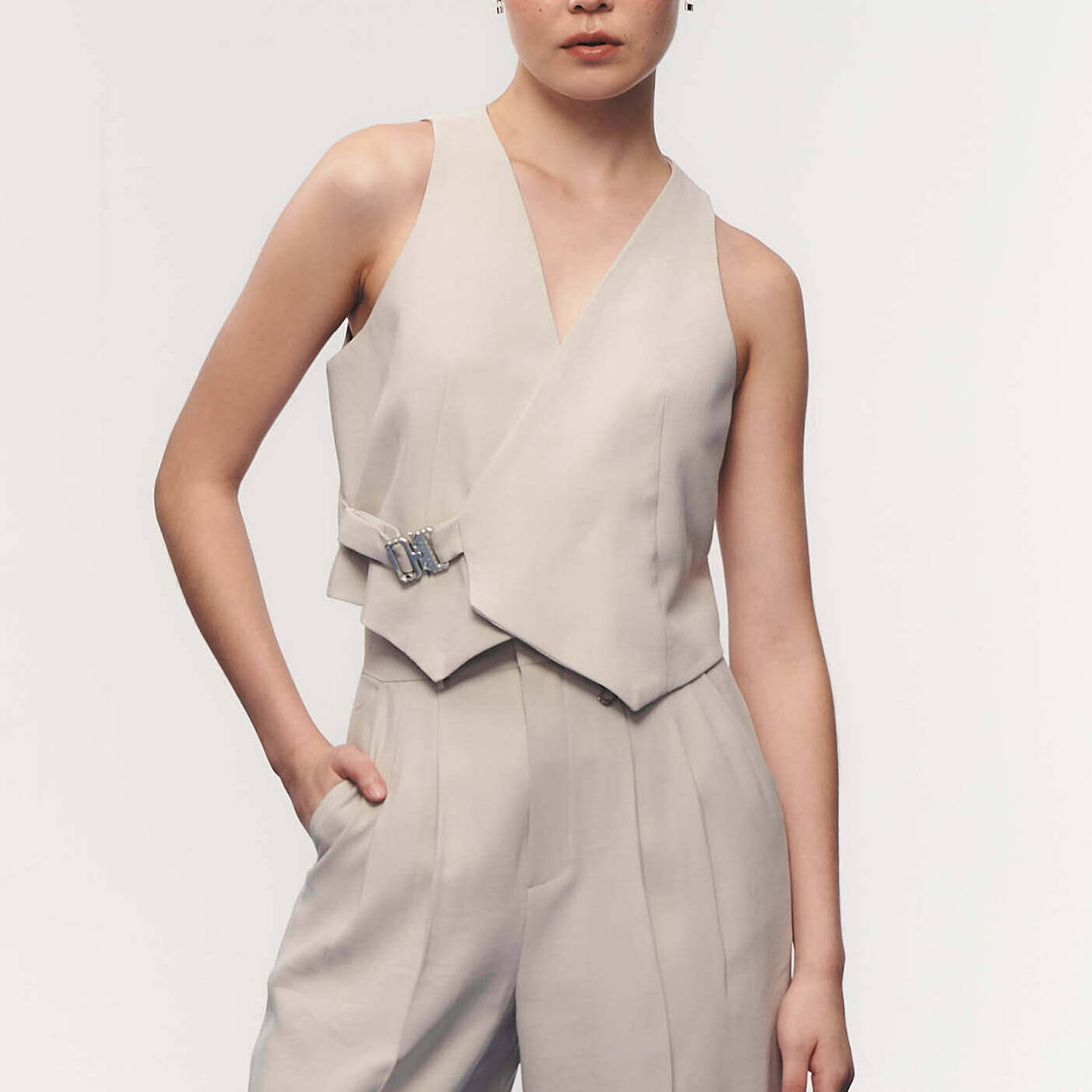 VEST Cropped Top Light Grey (adjustable buckle strap)