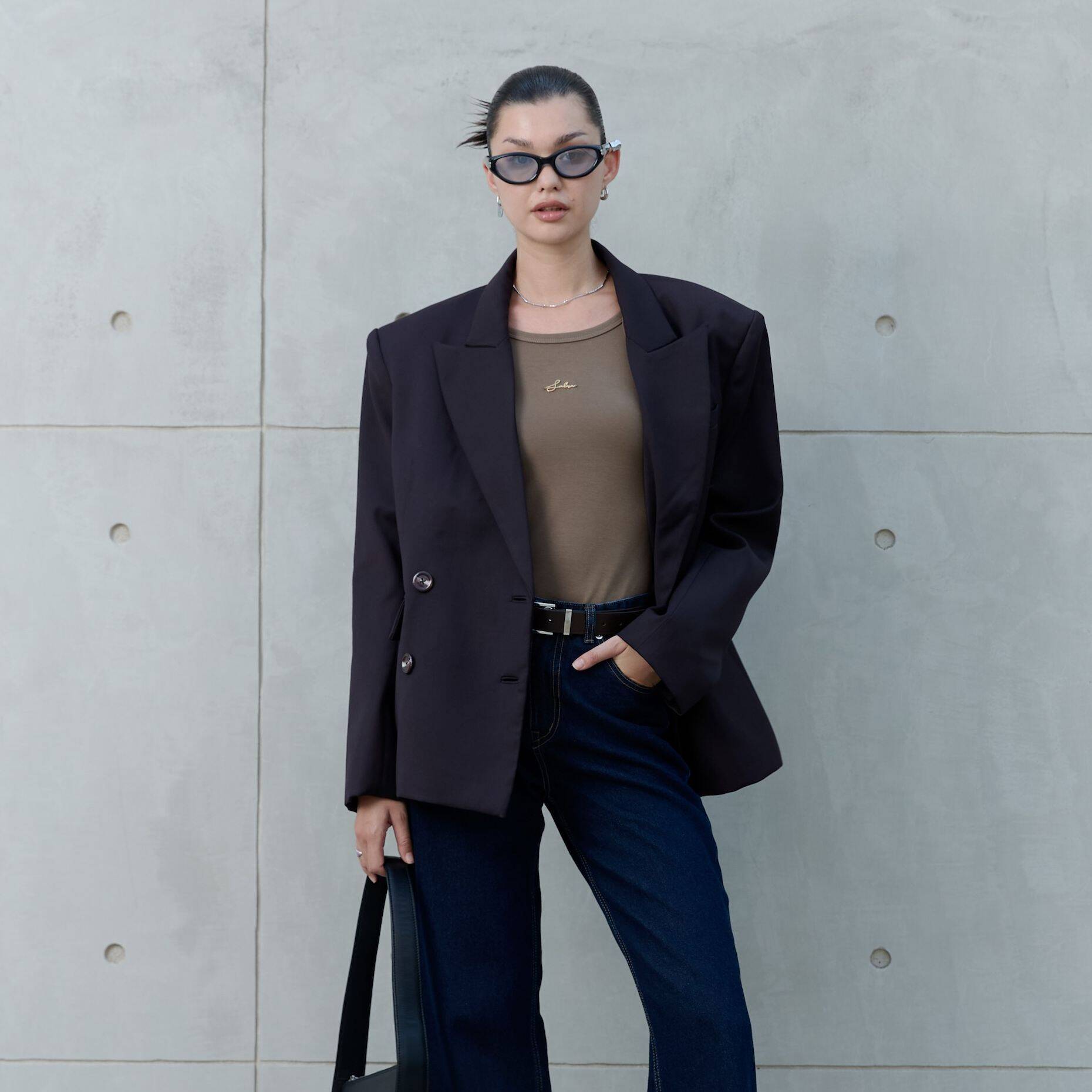 Oversized BLAZER SS25 Wool Double-Breasted, Padded Shoulders