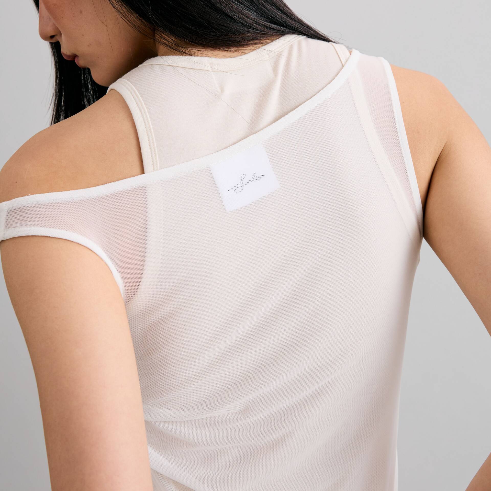 MESH DOUBLE TANK FW24 Jersey Top Nude/White