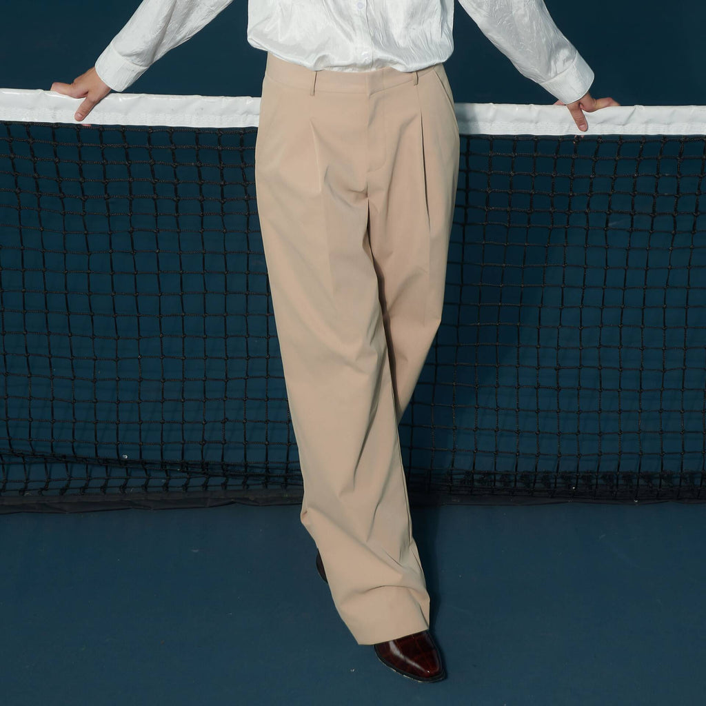 PANTS SS24 Mid-Rise Pleated Cotton Beige
