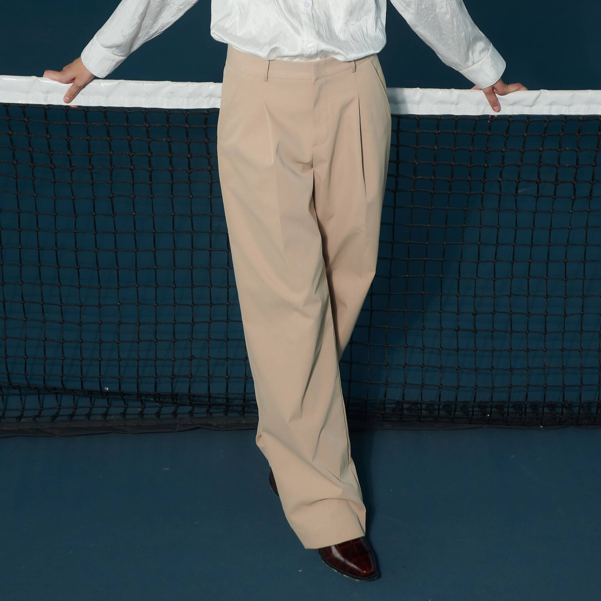 PANTS SS24 Mid-Rise Pleated Cotton Beige