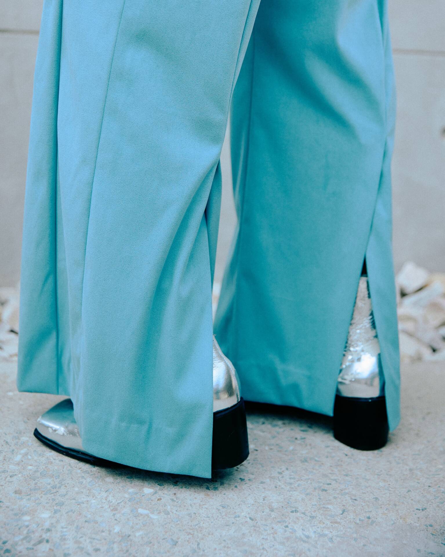 PANTS SS25 BUTTON Pleated Mist Blue VeganSuede (Adjustable Waist)