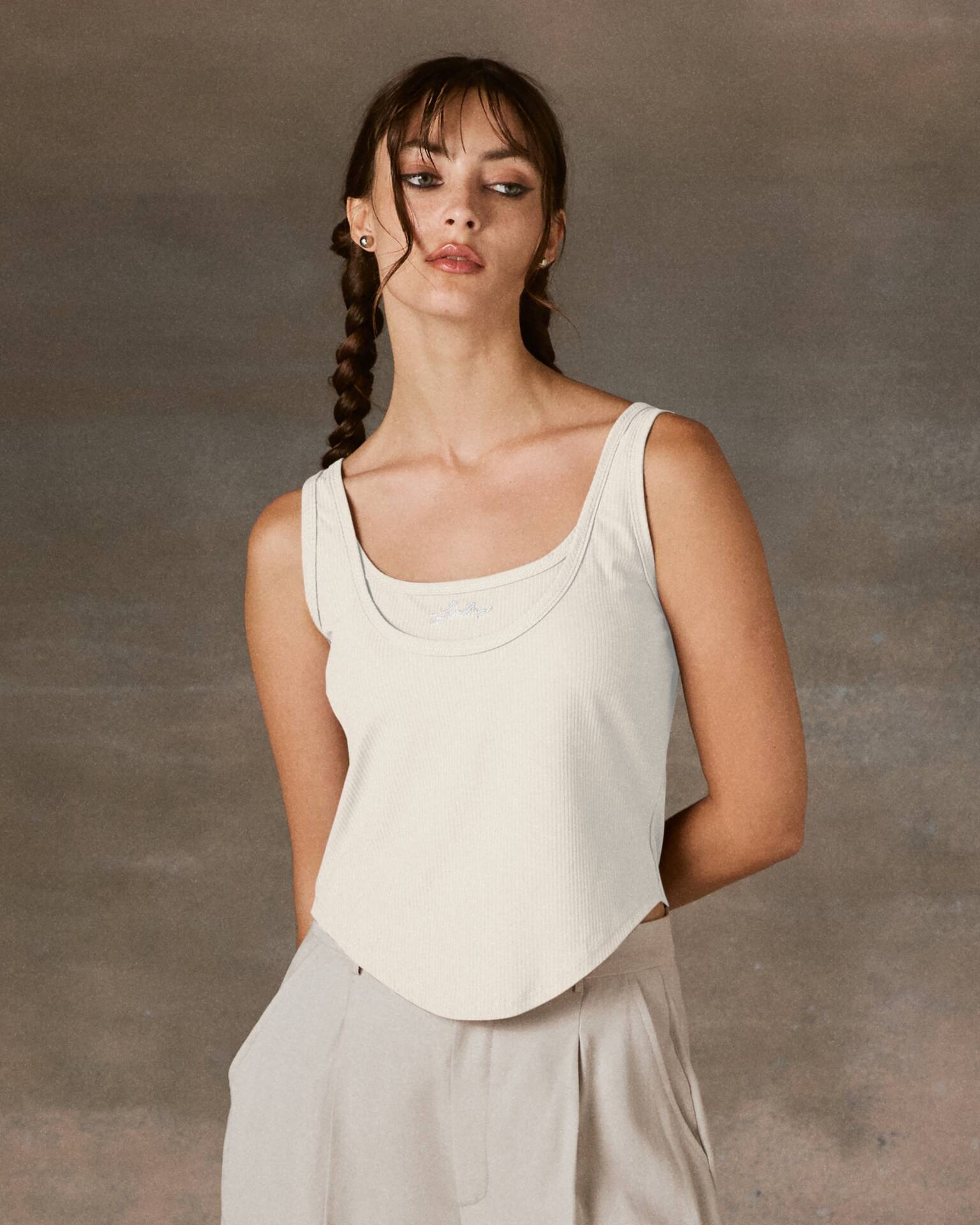 CORSET TANK PF24 Rib Cropped White