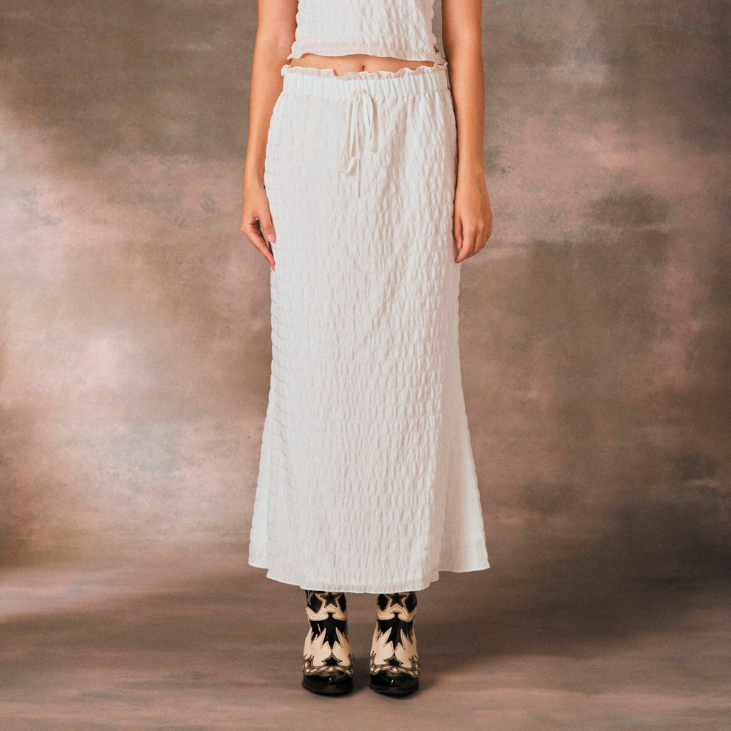 TEA SKIRT PF24 Soft Ruffle Mid-Rise